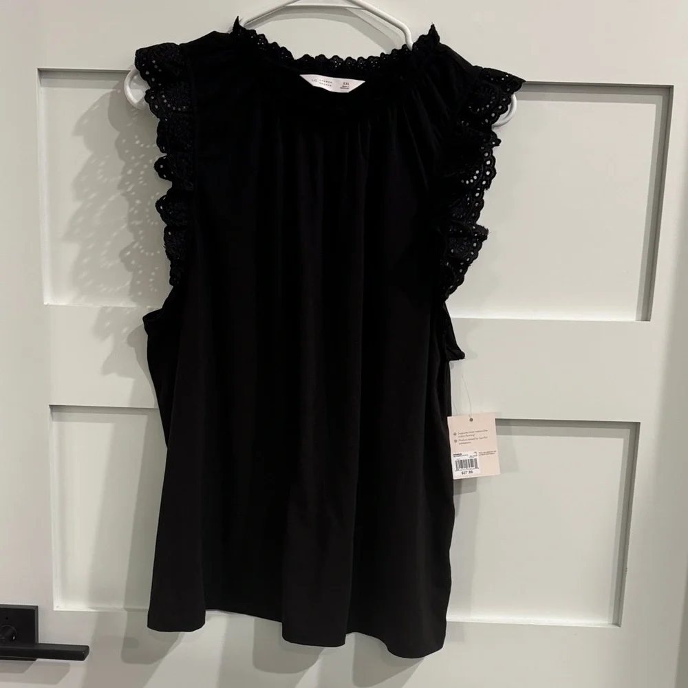 Women’s LC Lauren Conrad Lace ruffle sleeve Crewneck tank top - Picture 1 of 5